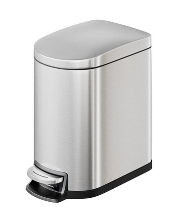 1.6 Gal Step-On Trash Can, Stainless Steel Small Bathroom Garbage Bin with Soft Close Lid, Slim Space-Saving Design, Removable Inner Bucket for Bathroom, Bedroom, Office