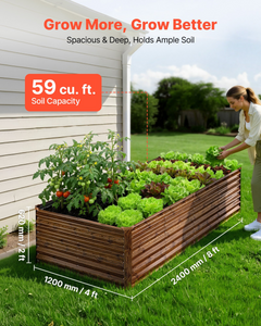 VEVOR Galvanized Raised Garden Bed, 8 x 4 x 2 ft, Rectangular Metal Planter Box Kit Outdoor, Bottomless Elevated Planting Box with Gloves, Alu-Zinc, for Growing Flowers Vegetables, Deep Wood Grain