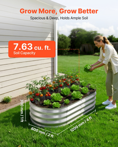 VEVOR 2 Pack Galvanized Raised Garden Beds, 4 x 2 x 1 ft, Oval Metal Planter Boxes Kit Outdoor, Bottomless Elevated Garden Box with Gloves, Alu-Zinc, for Planting Flowers Fruits Vegetables, Silver