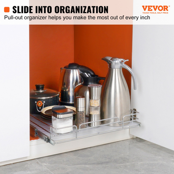 VEVOR 15.5"Wx21"Dx3.5"H Pull Out Cabinet Organizer, Heavy Duty Slide Out Pantry Shelves, Steel Roll Out Drawers, Sliding Drawer Storage for Home Under Sink, 17"Wx22"Dx7"H Install Size for Cabinet