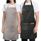 2pcs White Black Striped Man Woman Home Restaurant Kitchen Baking Nail Bib Oil Repellent Work Apron 2 Pockets Adjustable