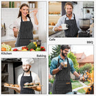 2pcs White Black Striped Man Woman Home Restaurant Kitchen Baking Nail Bib Oil Repellent Work Apron 2 Pockets Adjustable