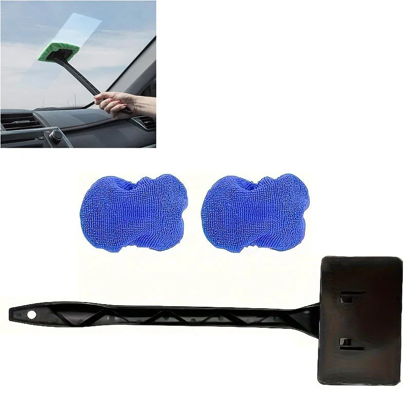 Car Window Glass Cleaning Brush, Black Handle With Two Replaceable Microfiber Mop Caps, Perfect For Kitchen & Bathroom, Car Accessories, Car Wash & Maintenance, Cleaning Brushes, Fingerprint & Dust & Mist Removal