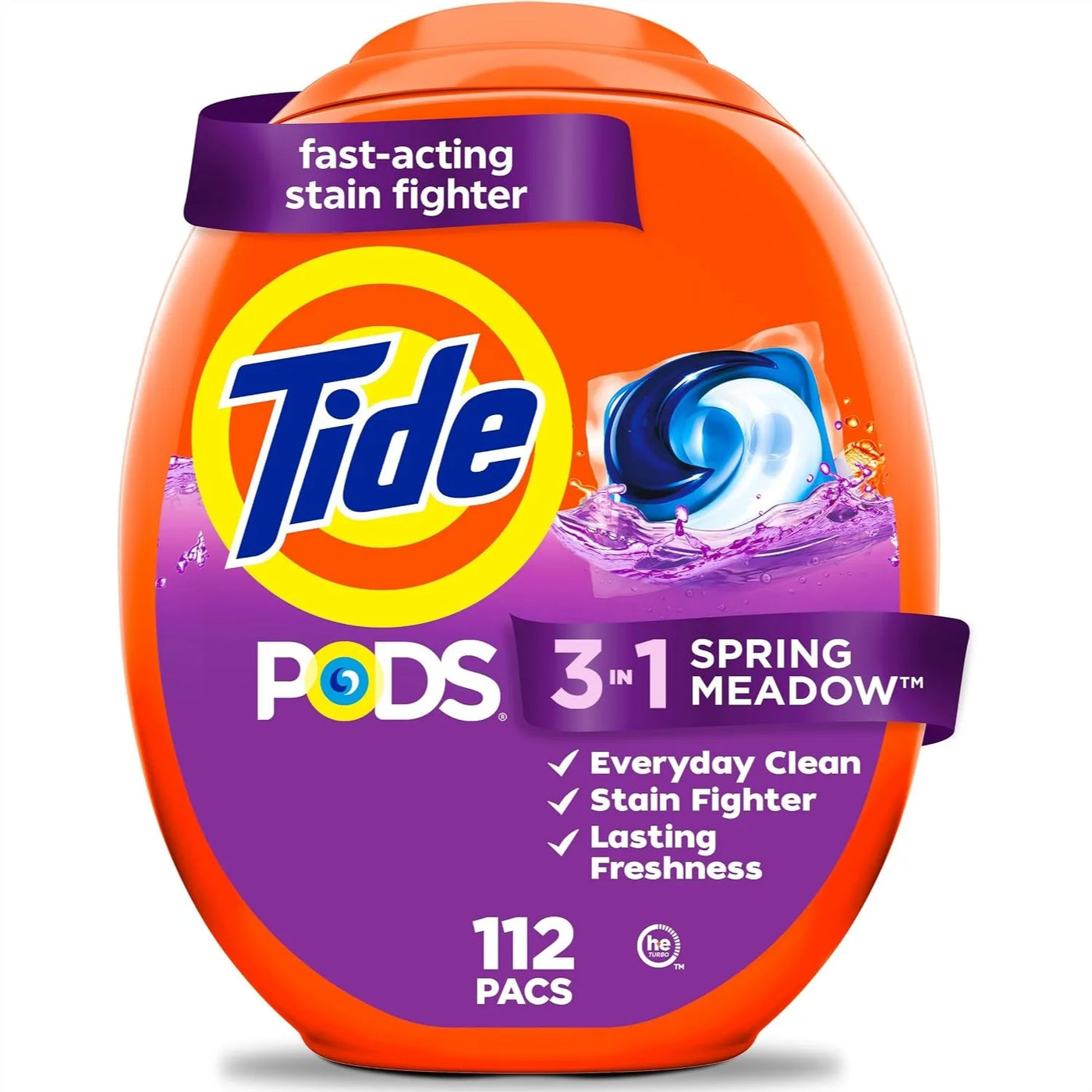 Laundry Detergent Pacs with Stain Remover and Odor Fighter for HE Machines, Spring Meadow Scent, 112 Count