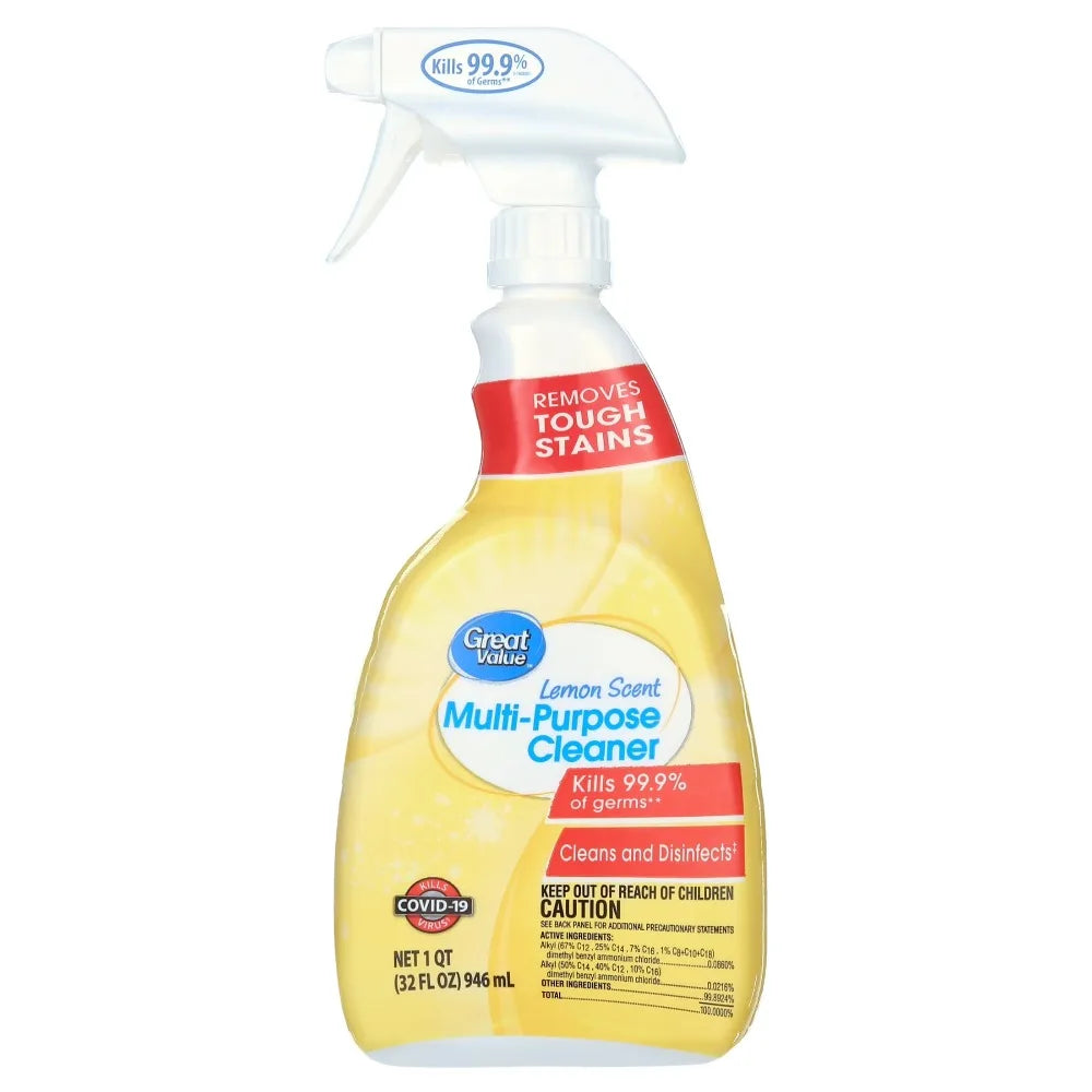 Multi Purpose Cleaner Spray Lemon Scent 32 fl oz All Surface Degreaser Kitchen Bathroom Floor Home Cleaning Supplies Refillable Bottle