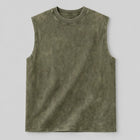 2026 Summer Men Acid Washed Cotton Tank Tops Muscle Sleeveless Workout T Shirts Running Beach Casual Streetwear Loose Fit Tees