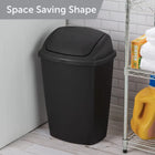 Swing Top Kitchen Trash Can 7.5 Gallon Black Garbage Bin with Lid Odor Control & Hands-Free Operation Compact Step-On Design for Under Sink Bathroom Office Home Use Durable Plastic Wastebasket