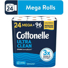 Cottonelle Ultra Clean Toilet Paper, Strong Toilet Tissue, 24 Mega Rolls