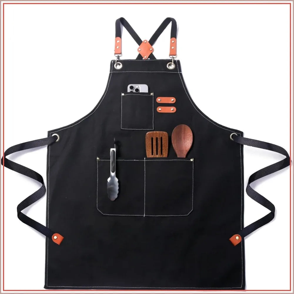 Cross Back Cotton Canvas Chef Apron, Plus Size Kitchen Apron for Men Women, Adjustable