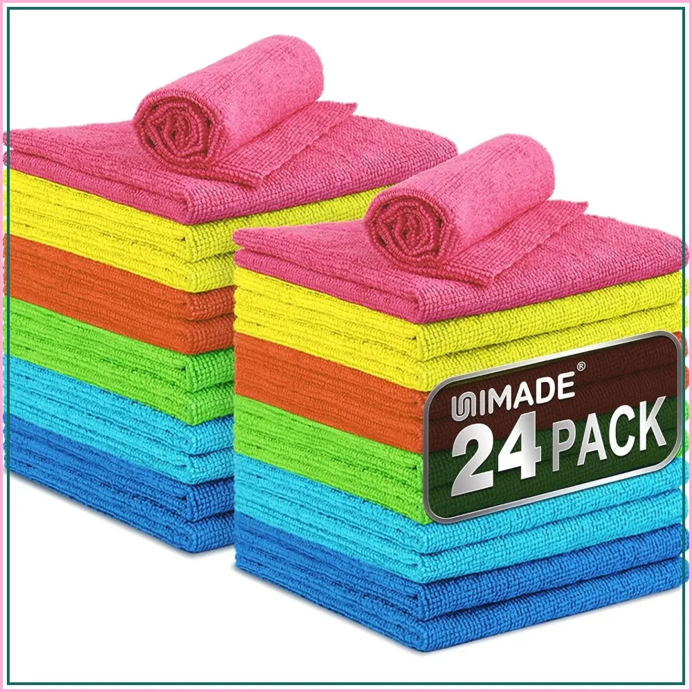24 Pack Microfiber Cleaning Cloth, Lint Free Reusable Towels for Car, Home, Kitchen, Garage, 11x12 Inches, Multicolor