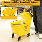 35 Qt Commercial Mop Bucket with Side Press Wringer, Heavy Duty Floor Cleaning Set with Wet Floor Sign, Yellow