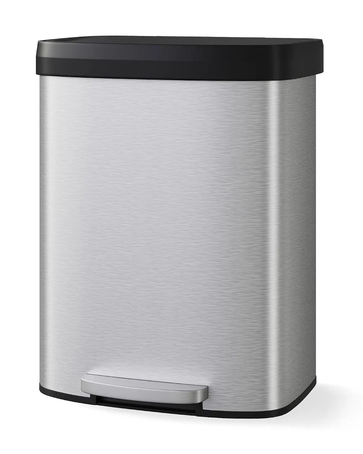 16 Gal/60L Stainless Steel Trash Can with Lid, Step-on Kitchen Garbage Bin, Rustproof Metal, Soft Close, Liner Rim, Rear Handle