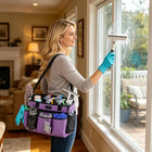 Large Wearable Cleaning Bag Portable Housekeeping Caddy Tote Organizer with Adjustable Shoulder Strap Waist Belt Utility Tool Storage Pouch for Household Janitorial Cleaning Supplies Purple