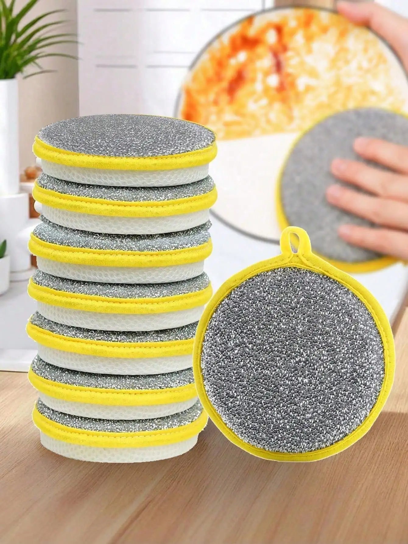 10pcs Double-Sided Dish Sponges with Steel Wire Scrubber, Long-Lasting and Reusable Kitchen Cleaning Sponges for Dishes, Tabletops, Stove Surfaces, Etc.