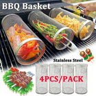 Rolling Grilling BBQ Basket Stainless Steel Leak proof Mesh Barbecue Rack Outdoor Picnic Camping Simple Cylindrical BBQ Grill