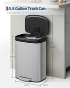 16 Gal/60L Stainless Steel Trash Can with Lid, Step-on Kitchen Garbage Bin, Rustproof Metal, Soft Close, Liner Rim, Rear Handle