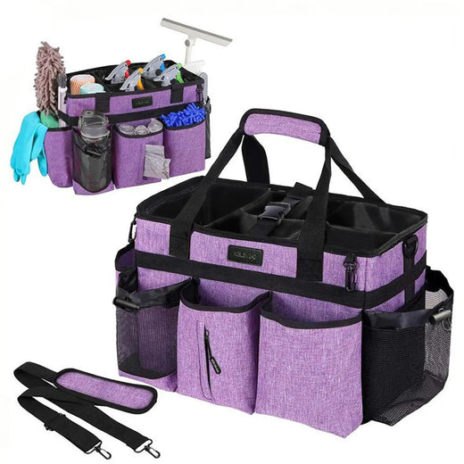 Large Wearable Cleaning Bag Portable Housekeeping Caddy Tote Organizer with Adjustable Shoulder Strap Waist Belt Utility Tool Storage Pouch for Household Janitorial Cleaning Supplies Purple
