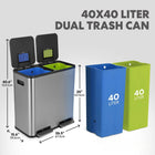 21 Gallon 80L Dual Compartment Stainless Steel Kitchen Trash Can Hands Free Step Pedal Bin Soft Close Lid with Odor Filter 40L+40L Recycling Bin for Home Kitchen