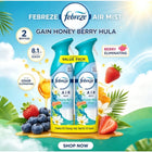 Two-Pack Febreze Gain Honey Berry Hula Scent Air Mist Odor-Eliminating Air Freshener Spray, 8.1 Ounces Each Bottle