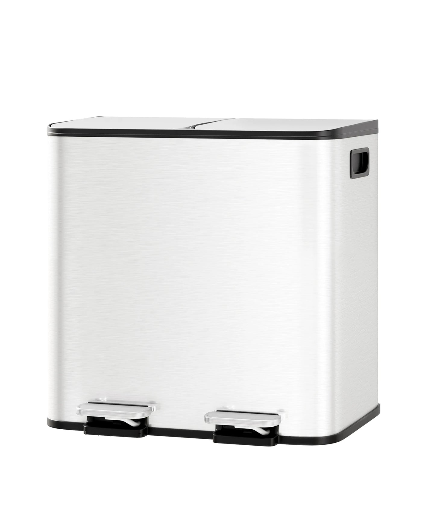 2 x 4 gal Stainless Steel Double Trash Can with Lid for Kitchen, Large Dual Trash and Recycle Bin Combo, Step-on Kitchen Metal Garbage Cans, PP Inner Buckets