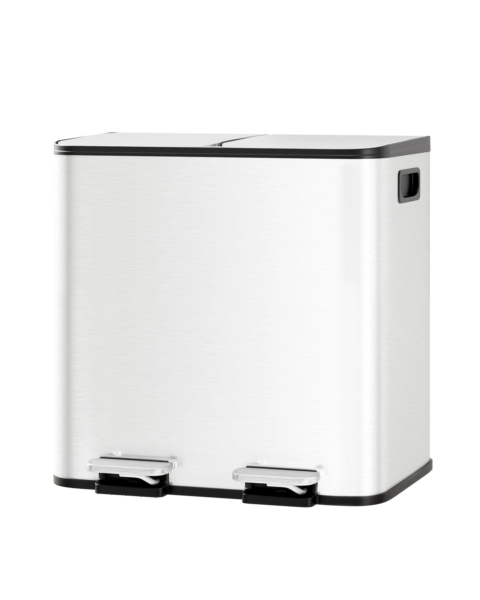 2 x 4 gal Stainless Steel Double Trash Can with Lid for Kitchen, Large Dual Trash and Recycle Bin Combo, Step-on Kitchen Metal Garbage Cans, PP Inner Buckets