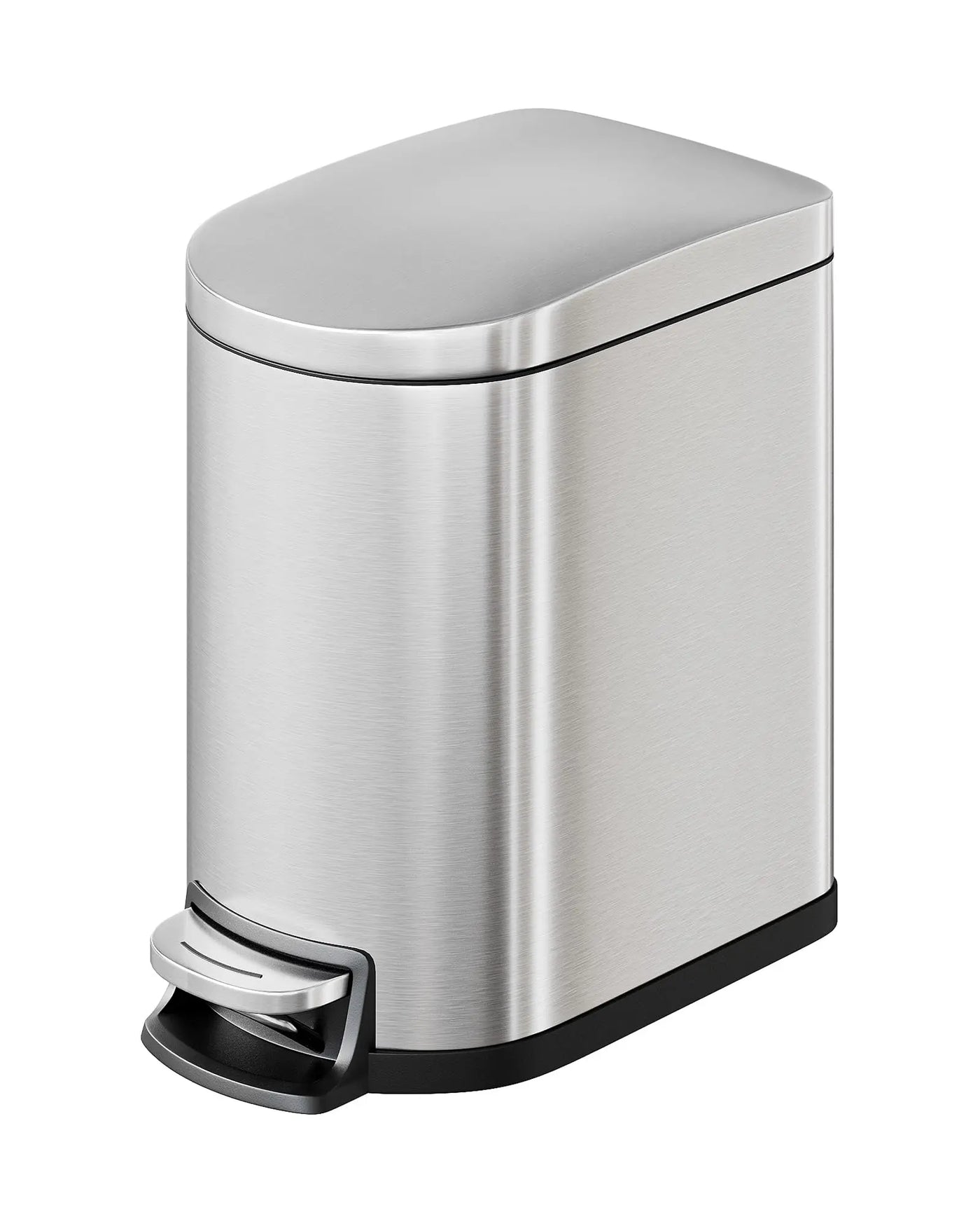 1.6 Gal Step-On Trash Can, Stainless Steel Small Bathroom Garbage Bin with Soft Close Lid, Slim Space-Saving Design, Removable Inner Bucket for Bathroom, Bedroom, Office