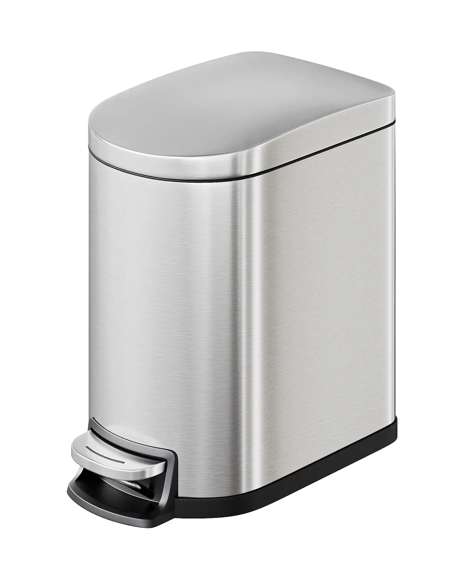 1.6 Gal Step-On Trash Can, Stainless Steel Small Bathroom Garbage Bin with Soft Close Lid, Slim Space-Saving Design, Removable Inner Bucket for Bathroom, Bedroom, Office