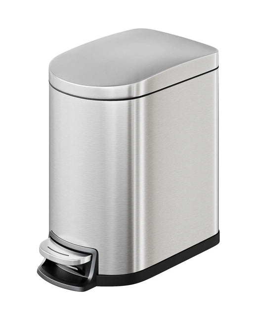 1.6 Gal Step-On Trash Can, Stainless Steel Small Bathroom Garbage Bin with Soft Close Lid, Slim Space-Saving Design, Removable Inner Bucket for Bathroom, Bedroom, Office