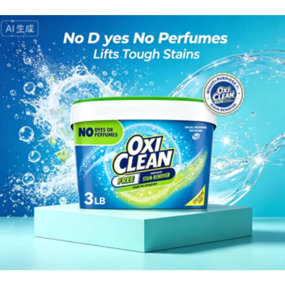 OxiClean Fragrance & Dye-Free Multi-Purpose Stain Remover Powder, 3 lb container lifts tough laundry and household stains gently, ideal for sensitive skin and all kinds of fabric cleaning needs