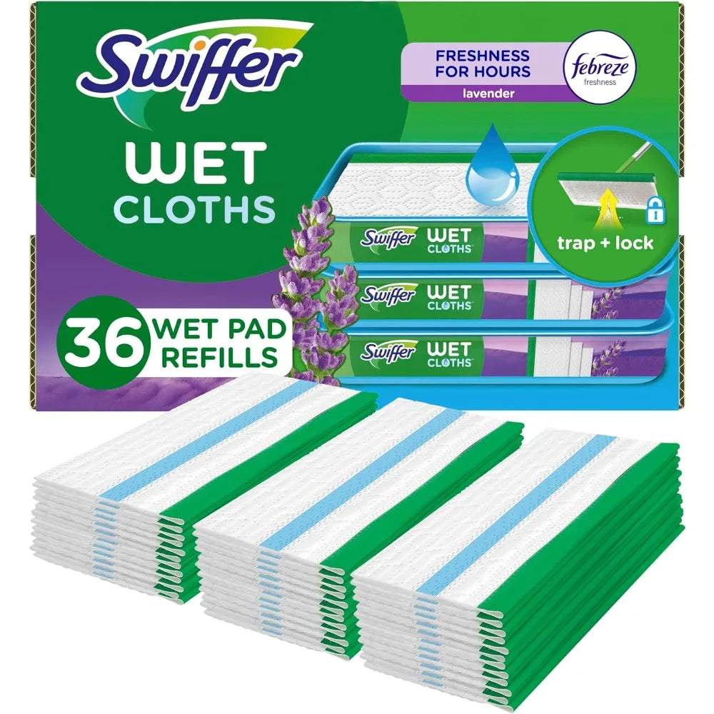 Sweeper Wet Mopping Cloth Multi Surface Refills, Mops for Floor Cleaning, Febreze Lavender Scent, 36 Count