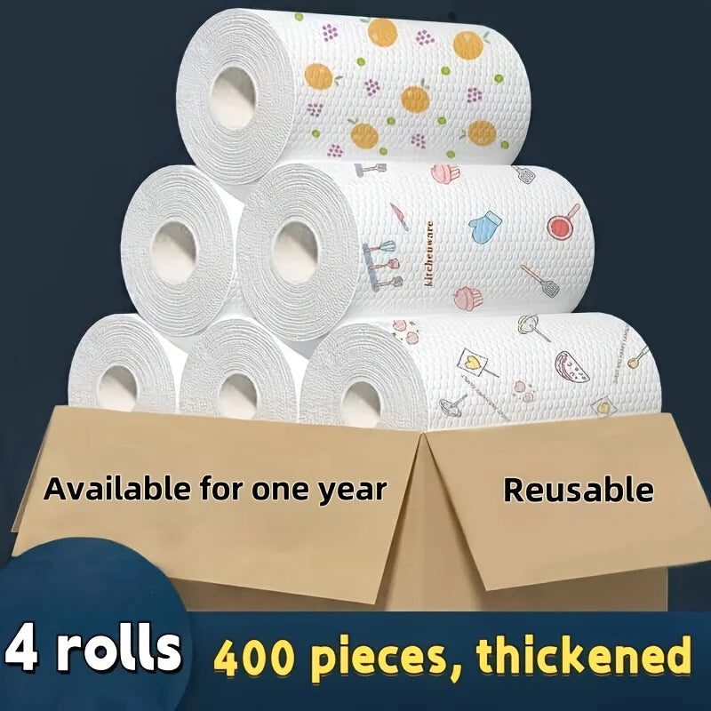 50 100pcs/roll Dishcloth Absorbent Thickened Kitchen Paper Dry Wet Use Non Greasy Random Pattern for Sink Cleaning Dishwashing