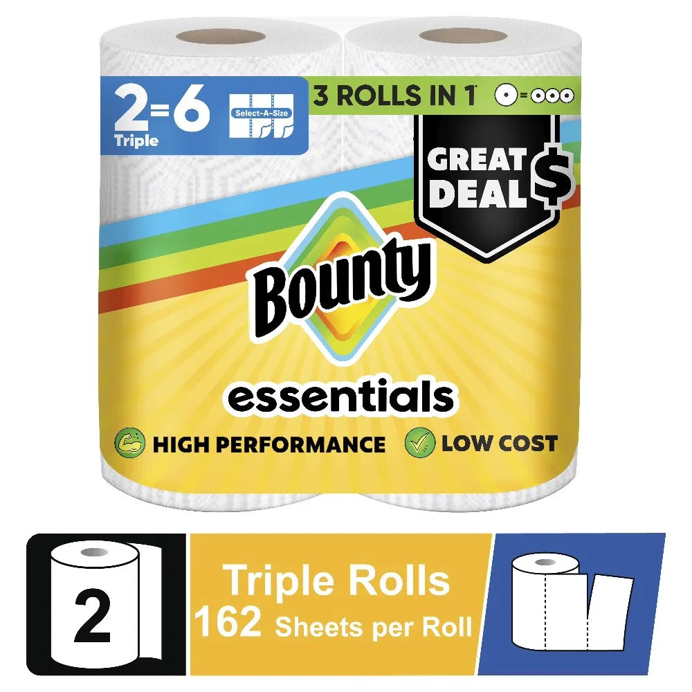 Select-A-Size Paper Towels 2 Triple Rolls White 162 Sheets Per Roll Household Cleaning Kitchen Towels Absorbent Quick Dry