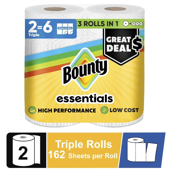 Select-A-Size Paper Towels 2 Triple Rolls White 162 Sheets Per Roll Household Cleaning Kitchen Towels Absorbent Quick Dry