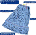 Heavy Duty Mop Head Refill for Commercial Cleaning, Wet Industrial Blue Cotton Looped End String Mop (Pack of 6)