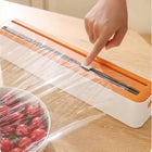 Large Size Plastic Wrap Dispenser with Cutter, Dual Slide Cutting Multifunctional Foil & Parchment Paper Cutter, Reusable Kitchen Film Sealing Machine, Compatible with Plastic Wrap, Aluminum Foil, Baking Paper & Wax Paper, Du