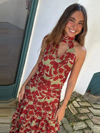 Women's Printed V-Neck Halter Long Dress Suits Bohemian Sleeveless Backless Party Midi Skirt 2026 Summer Fashion Holiday Outfits