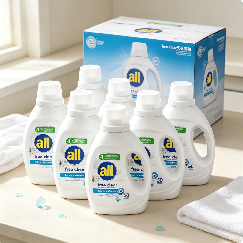 Skin-friendly hypoallergenic clear fabric softener liquid gently cares for sensitive skin garments | Soften fabrics naturally and release mild fresh aroma for daily home laundry washing