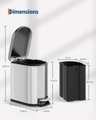 1.6 Gal Step-On Trash Can, Stainless Steel Small Bathroom Garbage Bin with Soft Close Lid, Slim Space-Saving Design, Removable Inner Bucket for Bathroom, Bedroom, Office