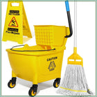 35 Qt Commercial Mop Bucket with Side Press Wringer, Heavy Duty Floor Cleaning Set with Wet Floor Sign, Yellow