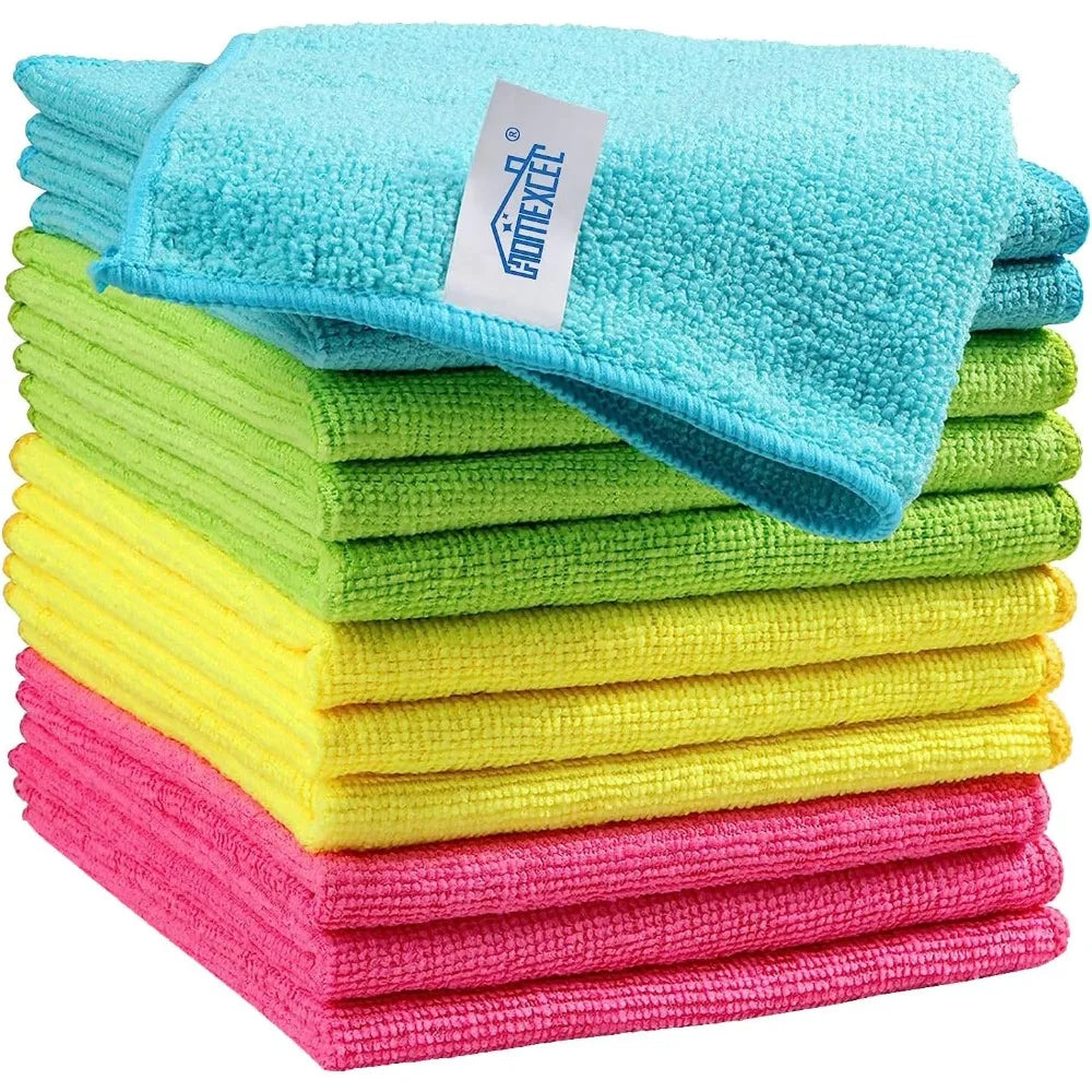 12 Pack Microfiber Cleaning Cloth 210GSM Ultra Soft High Density Towels for Car Glass Kitchen Reusable Rags Blue Green Yellow Pink 11.5x11.5