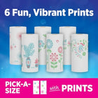Kitchen cleanup: 2-ply paper towels, white with spirited print, strong absorbency for everyday messes