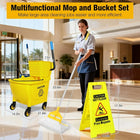 35 Qt Commercial Mop Bucket with Side Press Wringer, Heavy Duty Floor Cleaning Set with Wet Floor Sign, Yellow