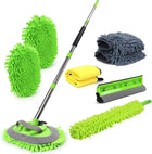 62'' Car Wash Brush with Long Handle, 11PCS Car Cleaning Kit with Mop Mitt, Microfiber Duster, Squeegee, Towels & Gloves for