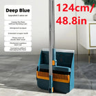 Long Handle Broom and Dustpan Set with Comb Teeth - Durable Floor Cleaning Tools for Pet Hair Removal, Home & Office Use