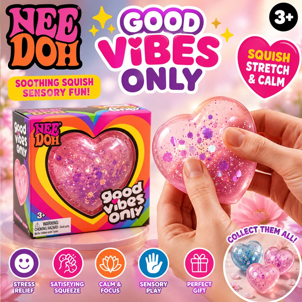 NeeDoh Style Heart Shaped Stress Reliever Super Soft Squishy Gel with Uplifting Vibes Sensory Fidget Gadget For Anxiety Relief