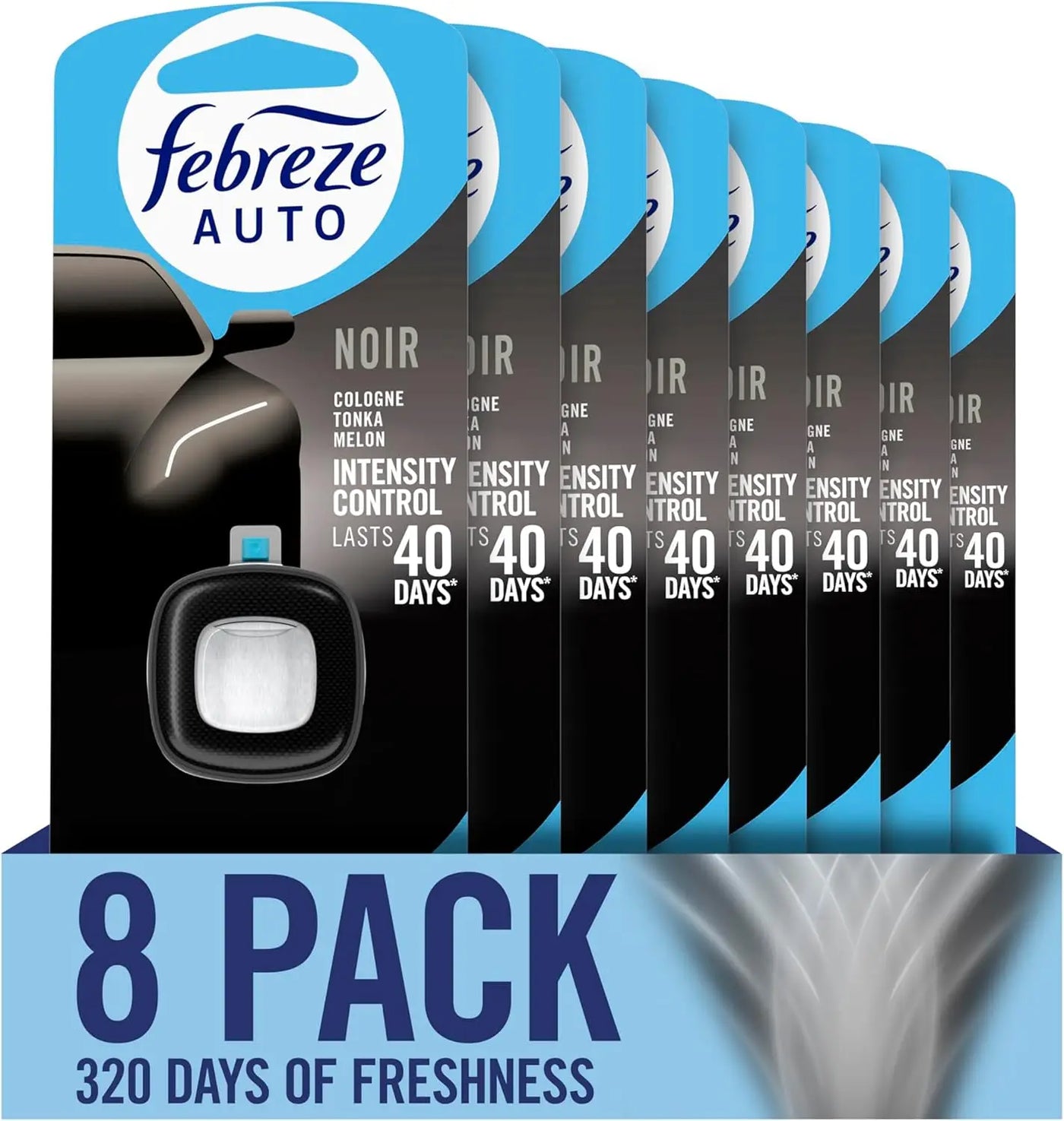 Car Air Freshener Vent Clip, Febreze AUTO Odor Fighter, Noir Scent, 8 Count, 40 Days Freshness