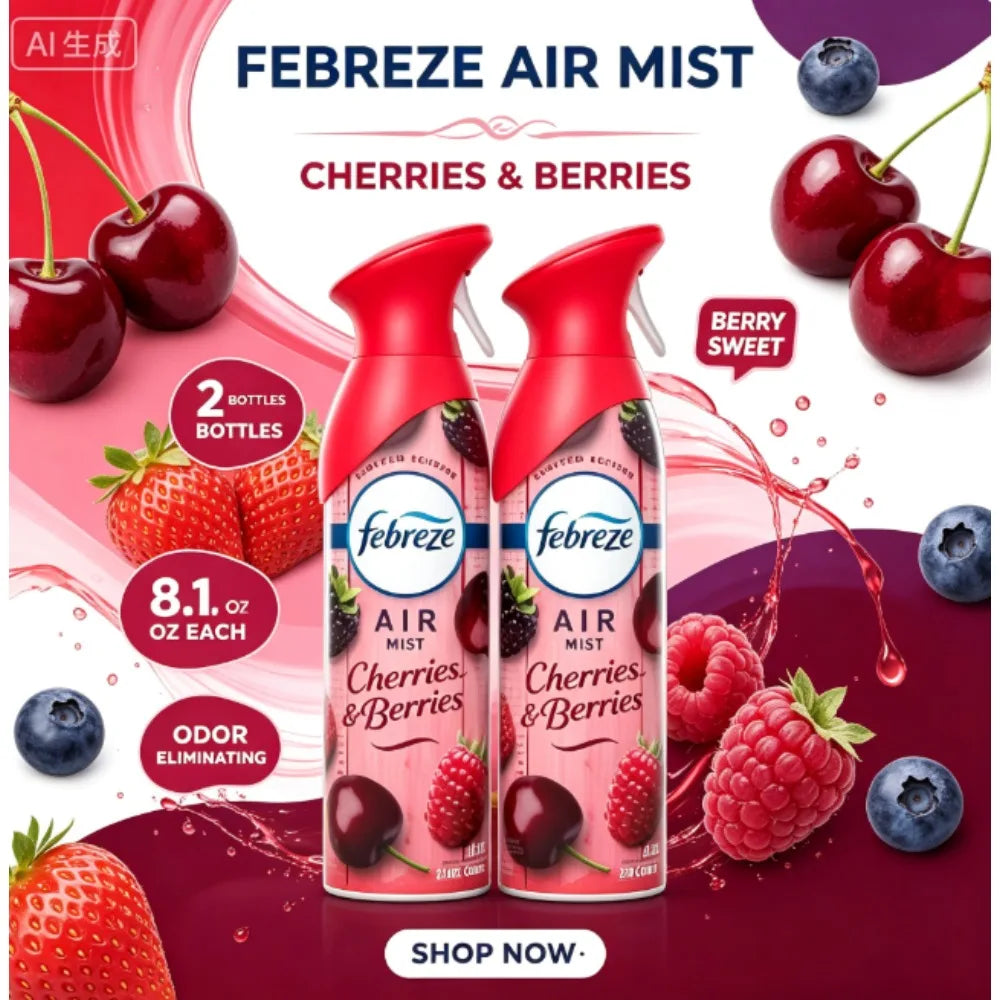 Two-Pack Febreze Cherries & Berries Scent Air Mist Odor-Neutralizing Air Freshener Spray, 8.1 Ounces apiece
