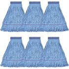 Heavy Duty Mop Head Refill for Commercial Cleaning, Wet Industrial Blue Cotton Looped End String Mop (Pack of 6)