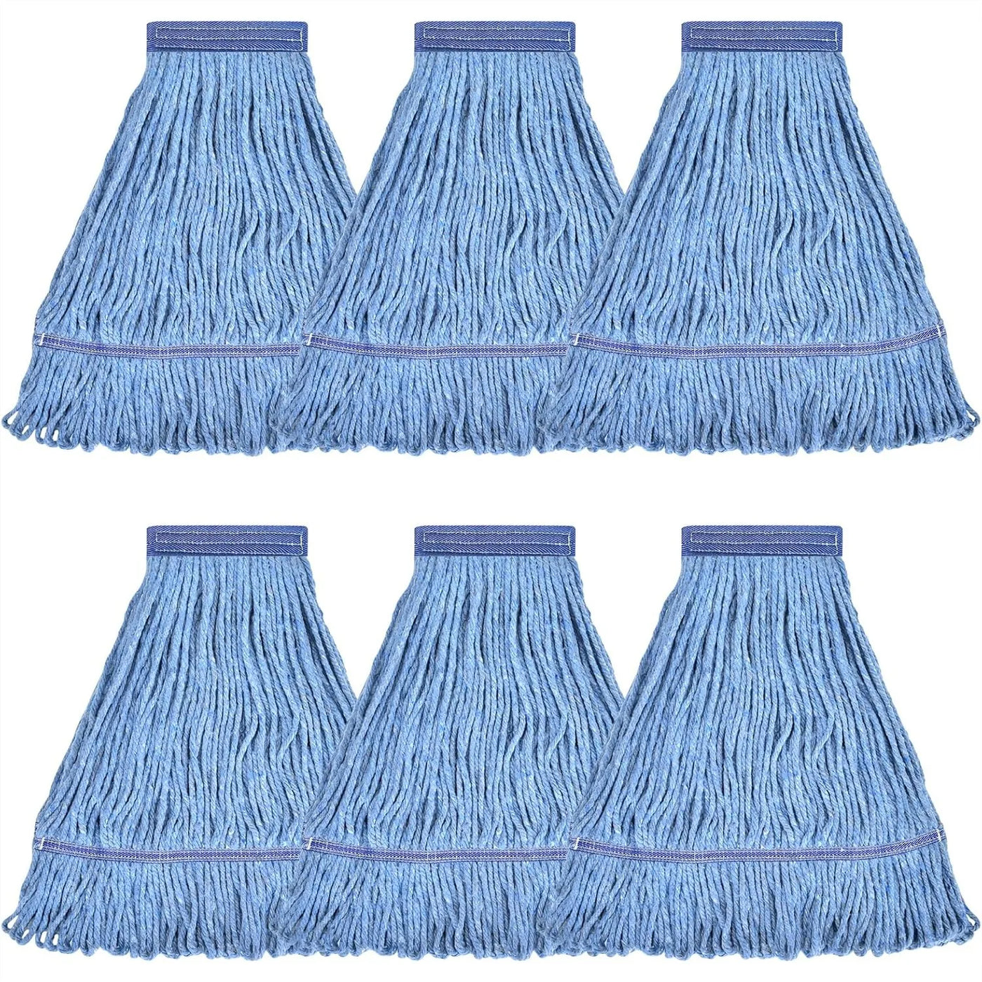 Heavy Duty Mop Head Refill for Commercial Cleaning, Wet Industrial Blue Cotton Looped End String Mop (Pack of 6)