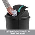 Swing Top Kitchen Trash Can 7.5 Gallon Black Garbage Bin with Lid Odor Control & Hands-Free Operation Compact Step-On Design for Under Sink Bathroom Office Home Use Durable Plastic Wastebasket